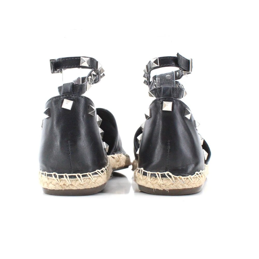 Schutz Koralina Black Leather Studded Espadrille Flats Ankle Wrap Straps SZ 8 - Picture 6 of 11